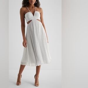 NWT Express V-Neck Pleated Cutout Midi Dress